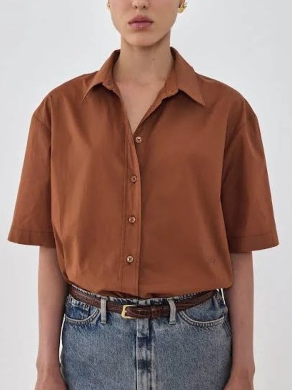 Stars Above Women's Brown 100%COTTON Button Down Gauzy Blouse Top Plus Size XXL